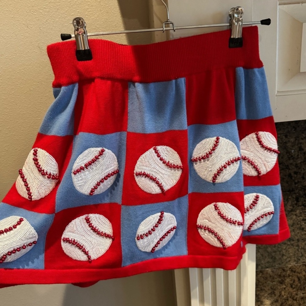 Queen of Sparkles Red and Blue Baseball Pattern Skirt